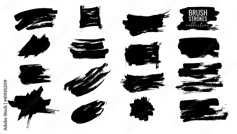Black ink brush stroke isolated on white background. Chinese calligraphy line or texture. Artistic design element, box, frame with empty place for text. Vector illustration