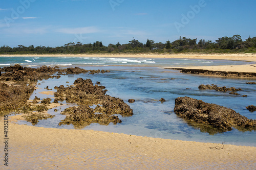 Views of Broulee Bay and beach from near Candlagan Creek, NSW, Australia photo