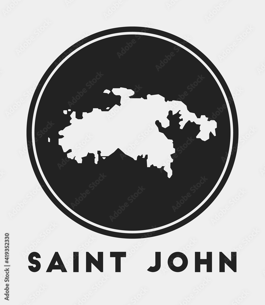 Saint John icon. Round logo with island map and title. Stylish Saint ...