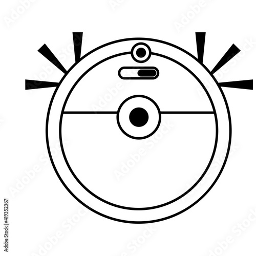Robot vacuum cleaner. Household cleaning equipment. Vector illustration in outline style isolated on white background.