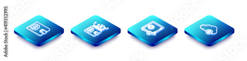 Set Isometric line Cryptocurrency wallet, , Proof of stake and cloud mining icon. Vector.