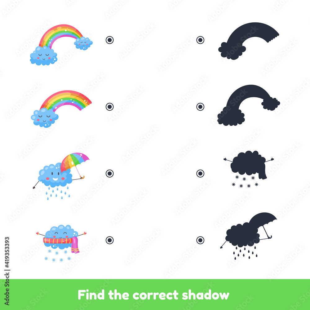 Weather Shadow Mathcing Game Matching game for kids preschool and kindergarten age. Find the correct ...