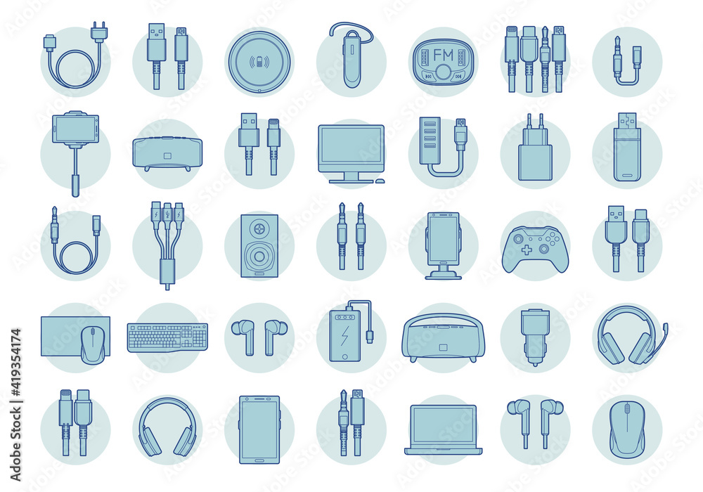 Computers and accessories icons set Computers and accessories icons set