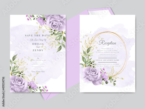 wedding invitation card template with beautiful floral hand drawn