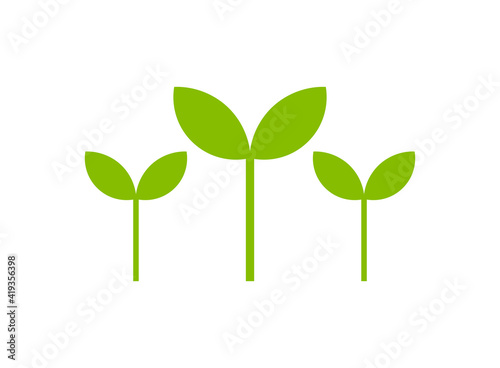 Plant seedlings icons. Spring green plants isolated on white.