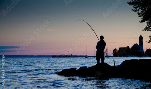fishing at sunset / Lake Constance (Bodensee), Wasserburg, Germany