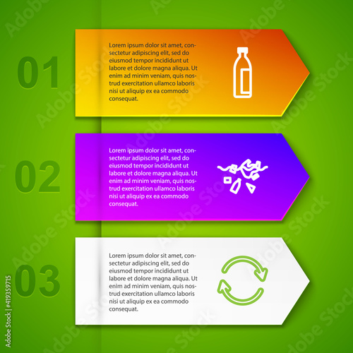 Set line Lotion cosmetic tube, Problem of pollution planet, Refresh and Recycle bin with recycle. Business infographic template. Vector.