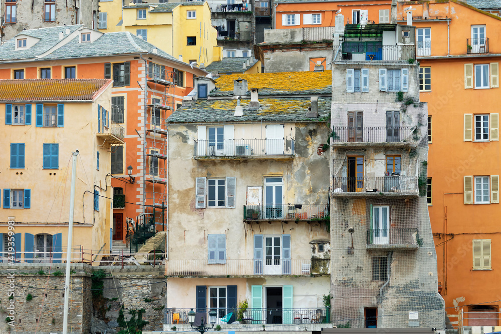 Old buildings in the old port of Bastia, Corsica