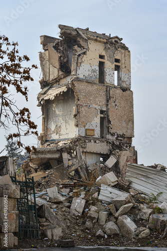 City of Aleppo and destroyed building in Syria