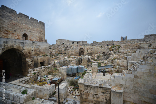 City of Aleppo and destroyed building in Syria