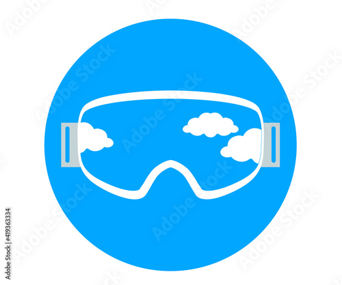 Snowboard goggles on a blue background. Symbol. Vector illustration.