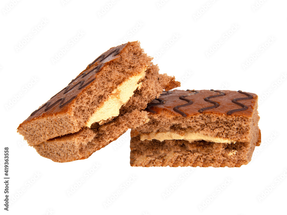 Biscuit cake sandwich isolated on the white background Biscuit cake sandwich isolated on the white background