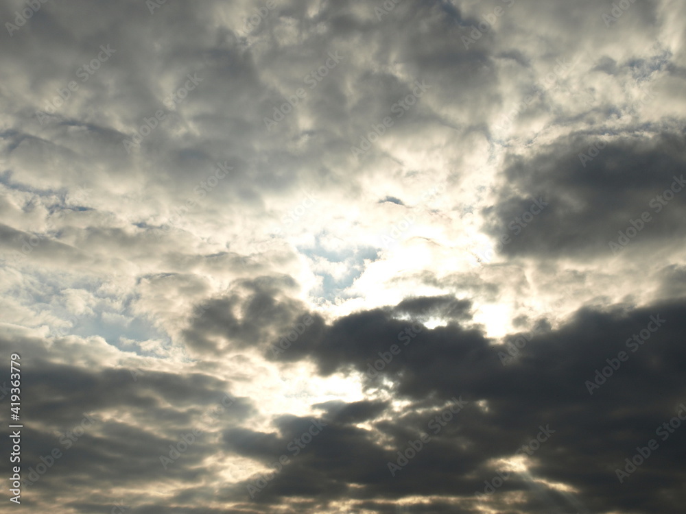 dramatic storm clouds with sunlight shinning