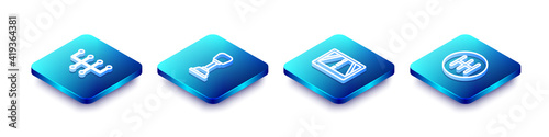 Set Isometric line Gear shifter, , Gps device with map and icon. Vector.