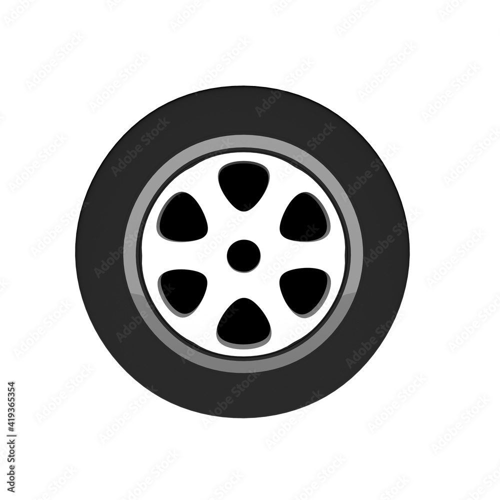 Rally sport car wheel tire with smoke 3d icon. Simple flat cartoon 3d illustration .Automobile Wheel high-speed motion.