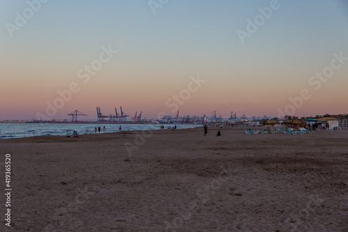 Patacona beach at sunset near the city of Valencia