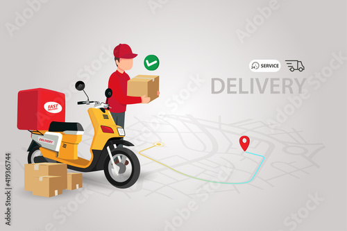 Online delivery service concept.perfect for landing page  delivery website  banner  background  application  poster  on mobile.vector illustration 