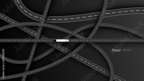 Top view of road and highway junction, intersections and overpasses in vector illustration.