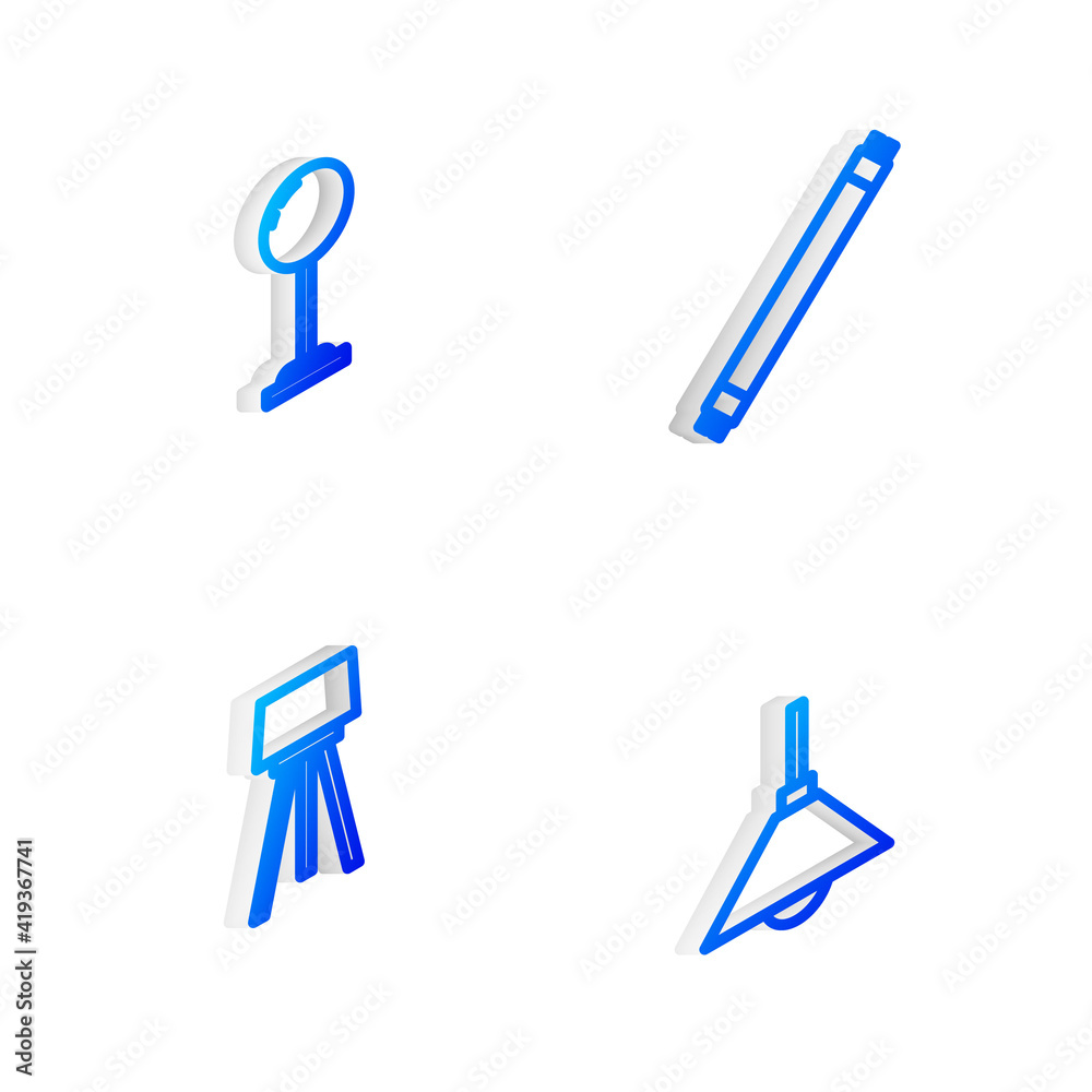 Set Isometric line Fluorescent lamp, Floor, and Lamp hanging icon. Vector. Set Isometric line Fluorescent lamp, Floor, and Lamp hanging icon. Vector.