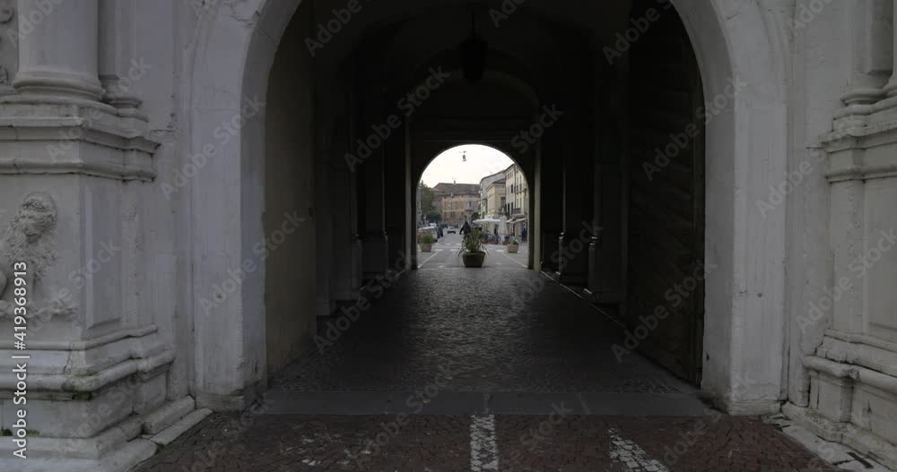 Entering to the city through Saint Thomas San Tommaso old gate Treviso Italy Entering to the city through Saint Thomas San Tommaso old gate Treviso Italy