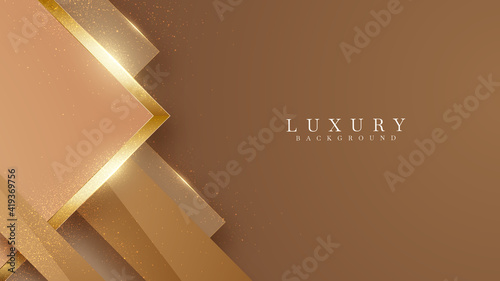 Elegant brown shade background with line golden elements. Realistic luxury paper cut style 3d modern concept. vector illustration for design.