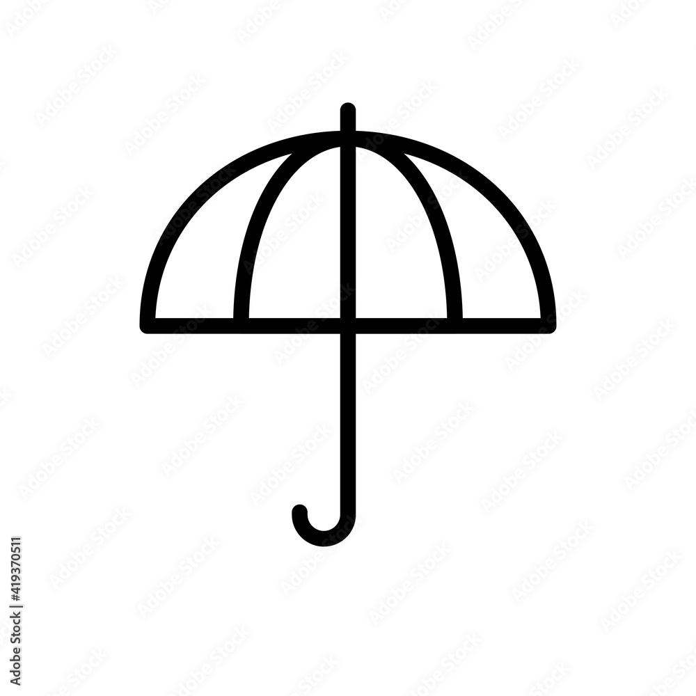 Umbrella outline icon. Weather rain equipment line symbol. Vector isolated on white. Umbrella outline icon. Weather rain equipment line symbol. Vector isolated on white.