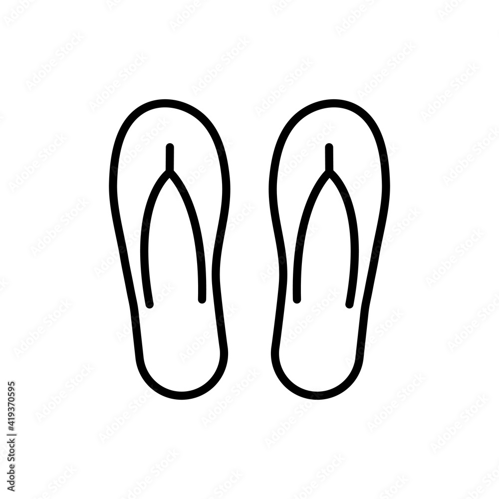 Slippers line icon. Summer outline shoes. Beach slipper sign. Vector isolated on white. Slippers line icon. Summer outline shoes. Beach slipper sign. Vector isolated on white.