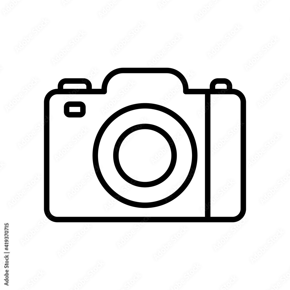 Camera line icon. Studio camera for photographer outline symbol. Vector isolated on white. Camera line icon. Studio camera for photographer outline symbol. Vector isolated on white.