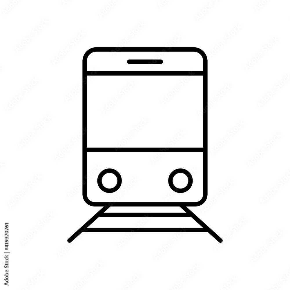 Train icon. Transportation line sign. Metro outline symbol. Vector illustration isolated on white. Train icon. Transportation line sign. Metro outline symbol. Vector illustration isolated on white.