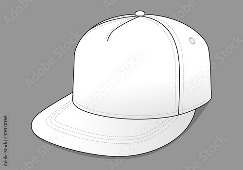 White 5 Panels-Hip Hop Cap Template on Gray Background, Vector File