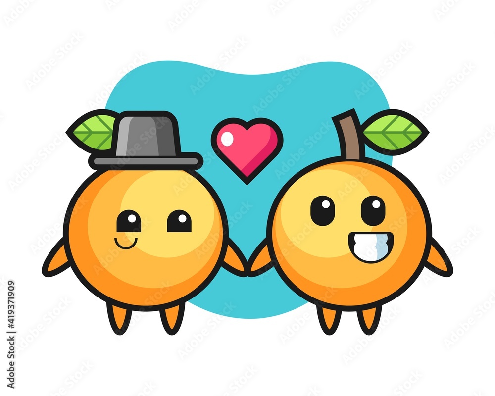 Orange fruit couple cartoon fall in love