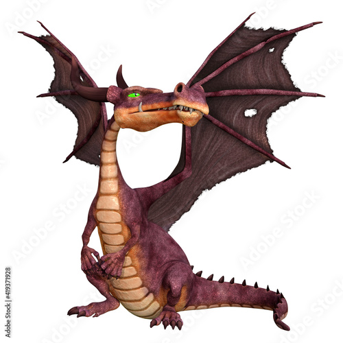 3D Rendering Fairy Tale Dragon on White