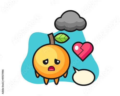 Orange fruit cartoon is broken heart