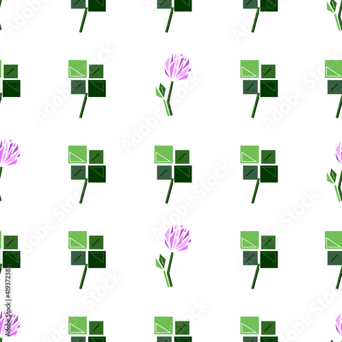 clover flower seamless pattern in green and lilac