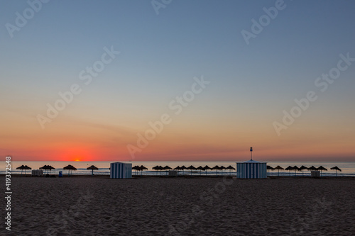 sunrise with beautiful colors at malvarosa beach of the City of valencia  costa blanca  spain