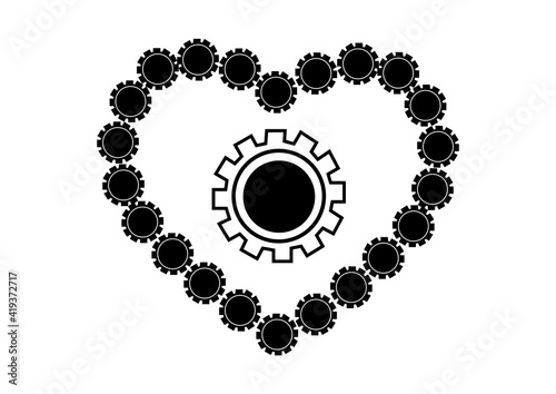 Steampunk Heart. Black White Image of Mechanical Gear Heart. Simple Image of a Gear Heart. Healthy heart.