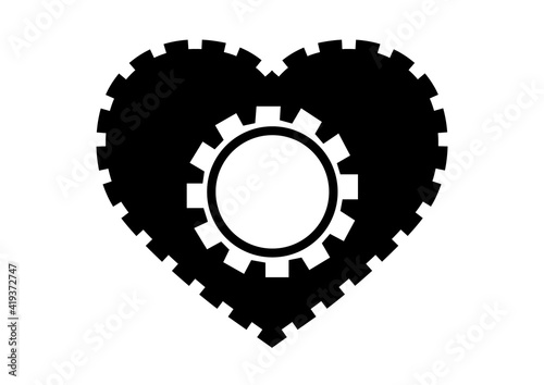 Steampunk Heart. Black White Image of Mechanical Gear Heart. Simple Image of a Gear Heart. Healthy heart.