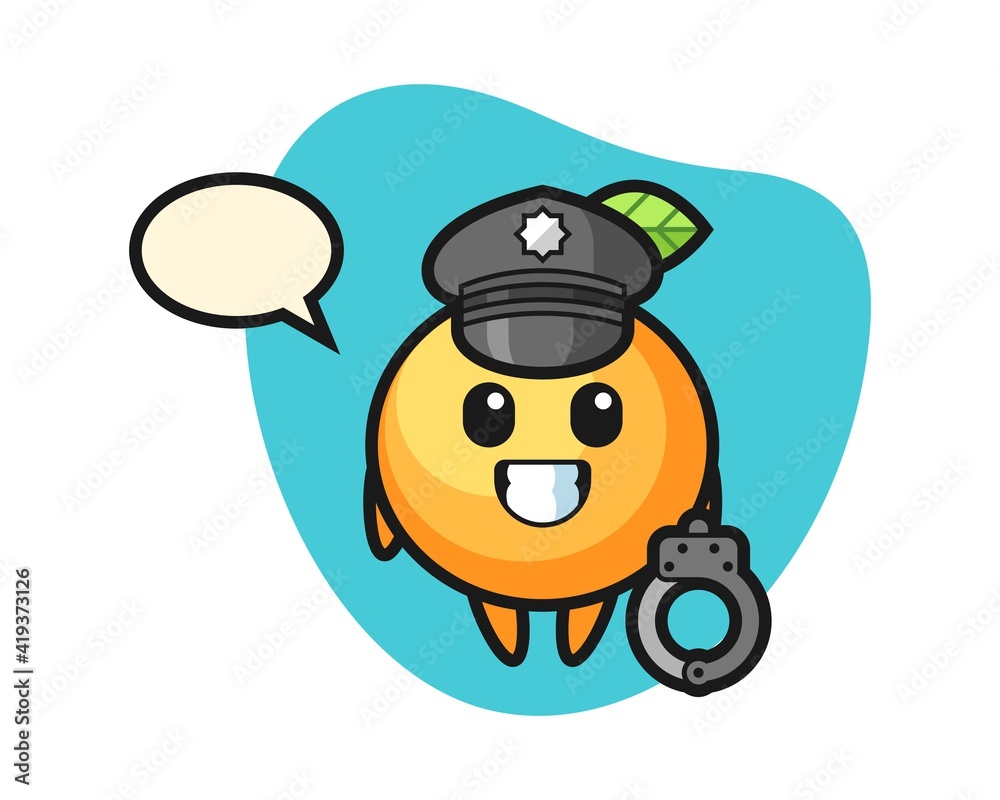Orange fruit cartoon as a police Orange fruit cartoon as a police
