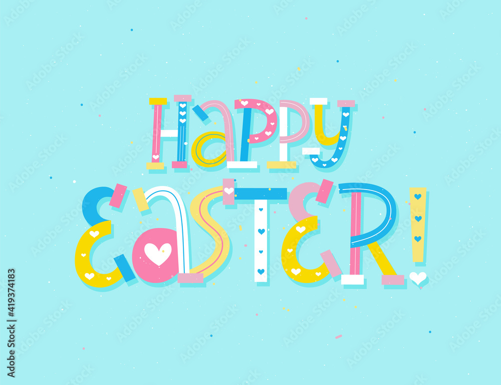 Fototapeta premium Happy Easter letters. Cartoon child style design 
