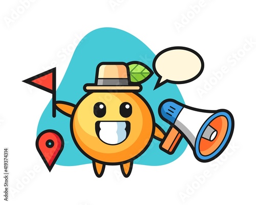 Orange fruit cartoon as a tour guide