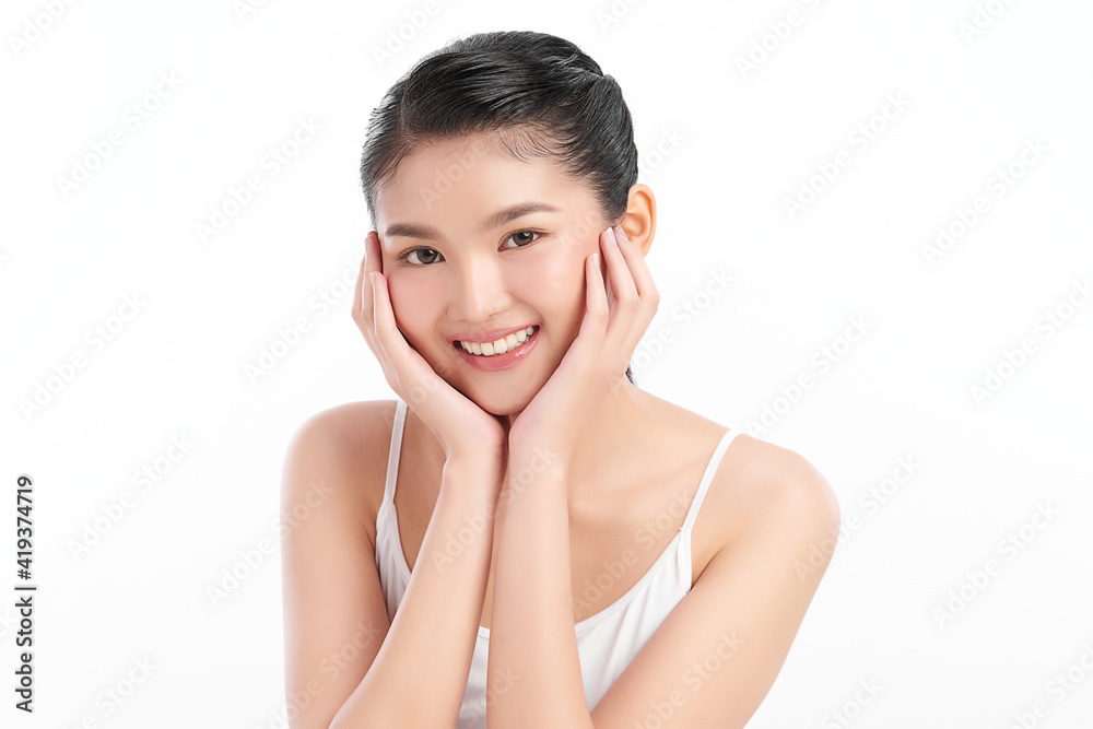 Beautiful young asian woman with clean fresh skin on white background, Face care, Facial treatment, Cosmetology, beauty and spa, Asian women portrait Beautiful young asian woman with clean fresh skin on white background, Face care, Facial treatment, Cosmetology, beauty and spa, Asian women portrait