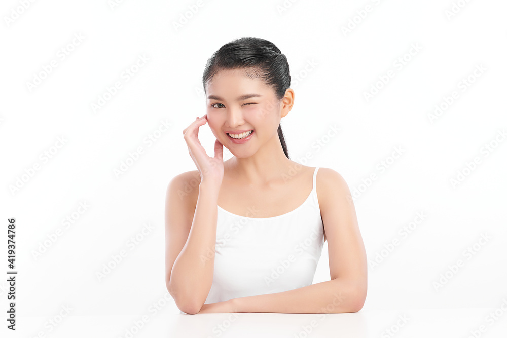 Beautiful young asian woman with clean fresh skin on white background, Face care, Facial treatment, Cosmetology, beauty and spa, Asian women portrait Beautiful young asian woman with clean fresh skin on white background, Face care, Facial treatment, Cosmetology, beauty and spa, Asian women portrait