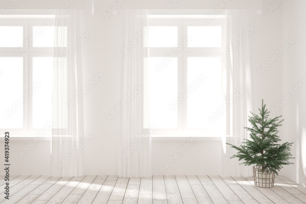 Fototapeta premium White empty room. Scandinavian interior design. 3D illustration