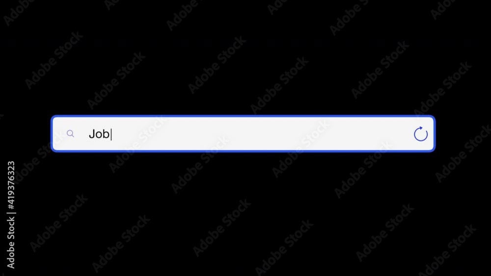 Text Job texted in internet search engine line entry field  loop animated video. Searching a job online. Alpha channel