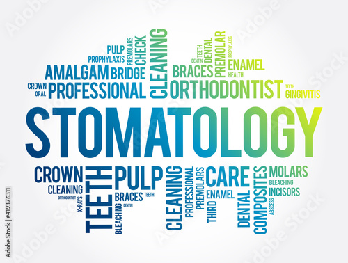 Stomatology word cloud collage, health concept background