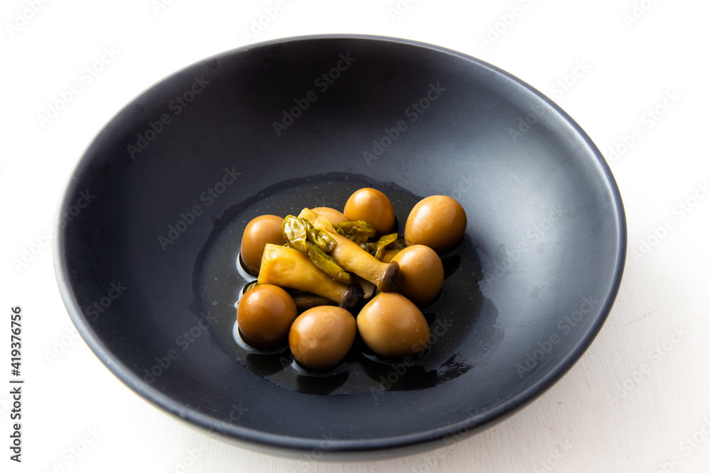 Korean food Braised Quail Eggs with pepper and mushrooms Korean food Braised Quail Eggs with pepper and mushrooms