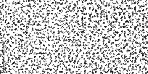 Black digits and letters randomly distributed on white background, abstract illustration