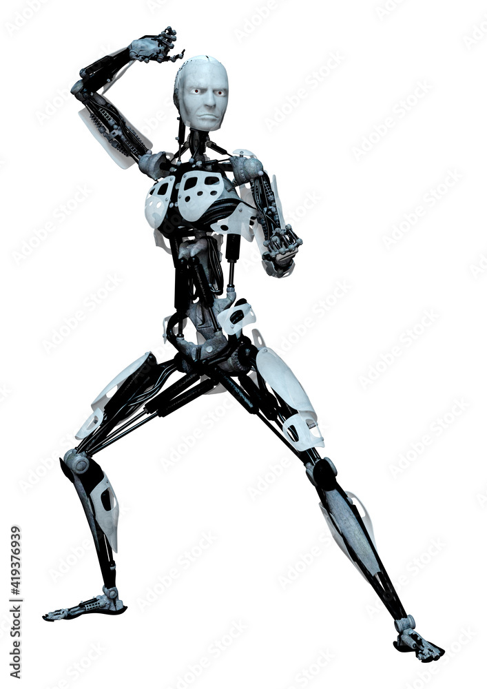 3D Rendering Male Robot on White