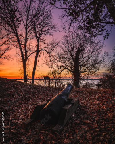 A replica cannon on an overlook of the Potomac River in Leesylvania State Park. photo