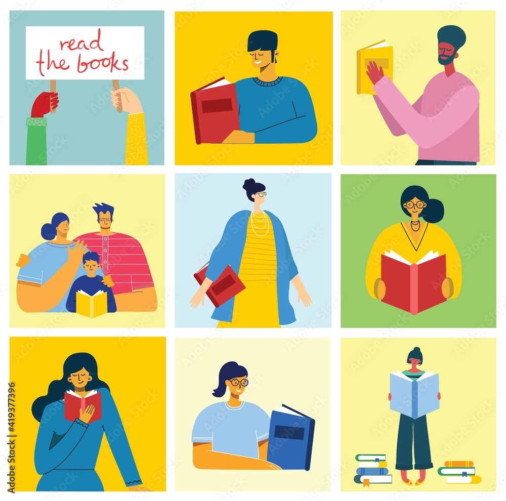 Vector concept illustrations of World Book Day, Reading the books and Book festival in the flat style. Vector concept illustrations of World Book Day, Reading the books and Book festival in the flat style.